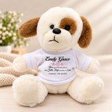 Christening – 20cm seated Personalised Dog with Printed T-Shirt