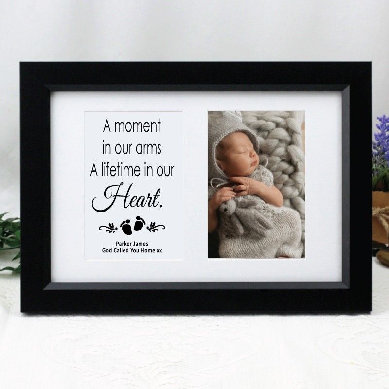 Baby Memorial Personalised Double Typography Photo Frame - Black