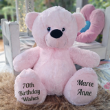 Light Pink 70th Birthday Bear 30cm – Personalised Message on Feet