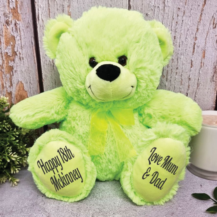 Lime Bear 30cm 18th Birthday Message on Feet