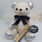 Signature Bear 70th Birthday Personalised Badge Silver Ears and Black Bow