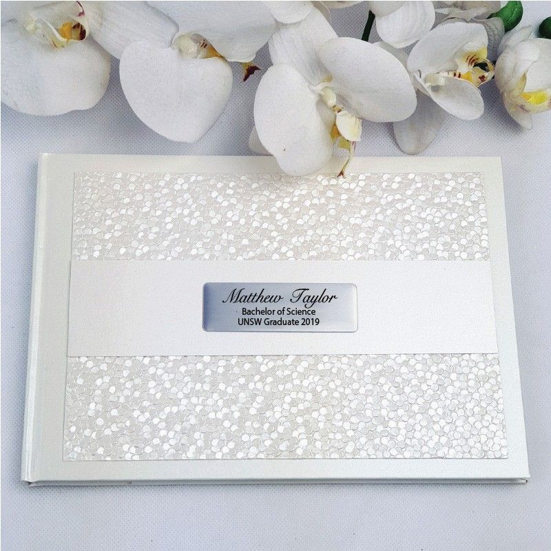 Personalised Cream Pebble Graduation Guest Book with Custom Plaque