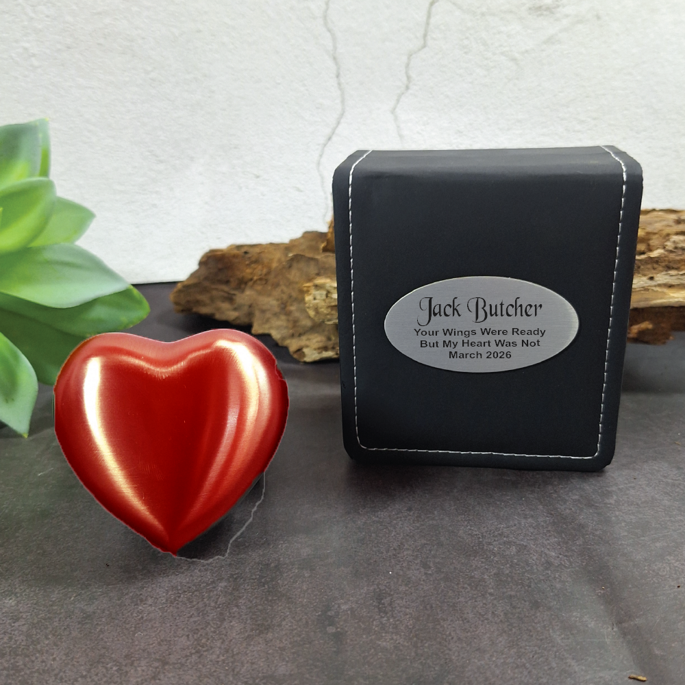 Memorial Heart Red Urn 70mm for Cremation Ash with Plaque