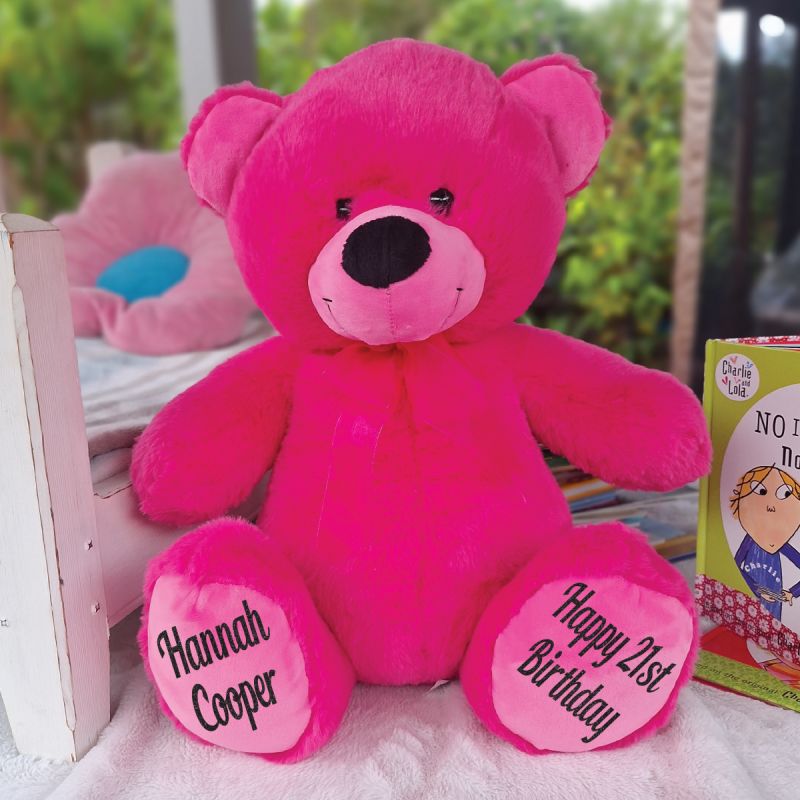 Hot Pink Bear 40cm – 21st Birthday Message on Feet