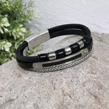 Multilayer Leather and Steel Bracelet – Holy Communion with Personalised Plaque