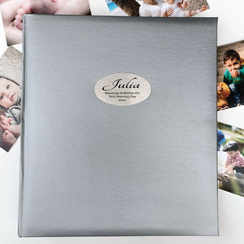 Silver Glamour Album 500 Photos Naming Day Personalised Plaque Inscription