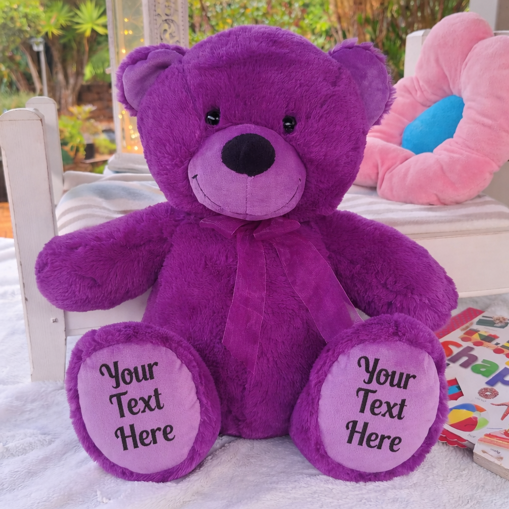 Purple Bear 30cm with Custom Message on Feet
