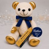 Personalised 1st Birthday Signature Bear with Gold Ears Blue Bow