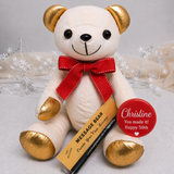Personalised 50th Birthday Signature Bear Gold Ears/Red Bow