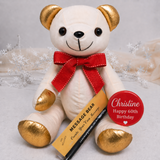 Signature Bear Gold Ears/Red Bow 60th Birthday Personalised Birthday Badge