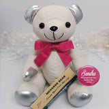 Signature Bear Silver Accents Baptism Personalised Badge