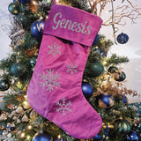 Christmas Stocking – Personalised Purple Velvet Snowflakes Design
