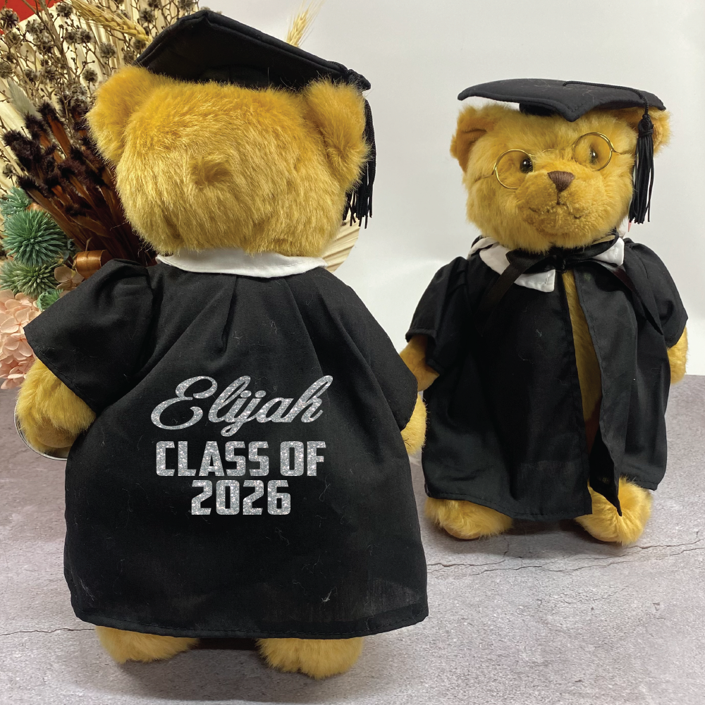 Personalised Graduation Jointed Bear with Hat and Gown