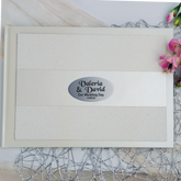 Personalised Cream Glitter Wedding Guest Book with Custom Plaque