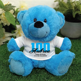 Bright Blue Bear 23cm 100th Birthday Message on Shirt