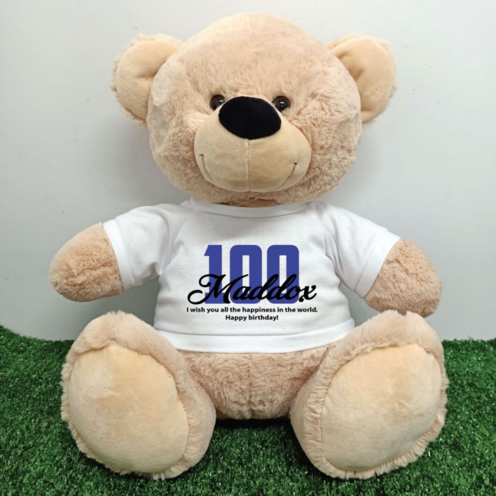 Beige Bear 40cm 100th Birthday Personalised Shirt