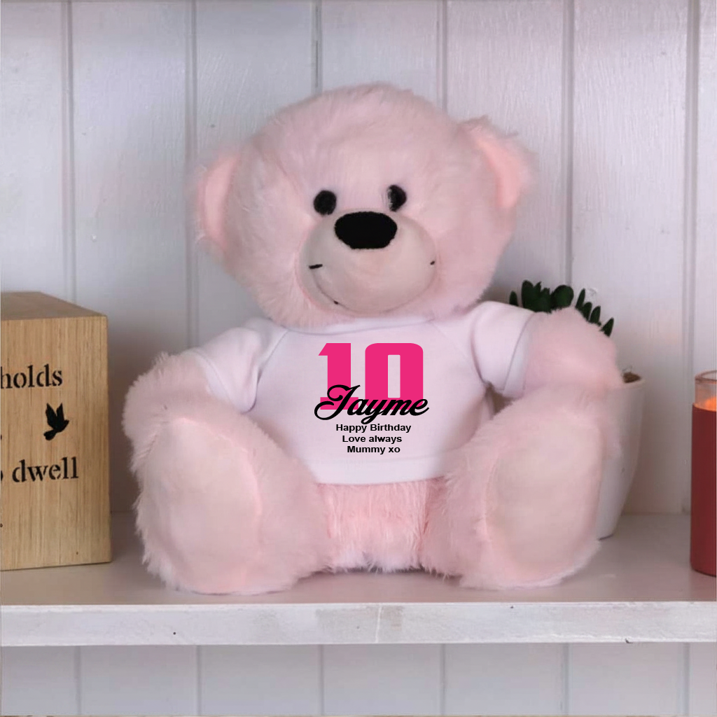 Personalised 10th Birthday Bear - Light Pink 23cm Bear