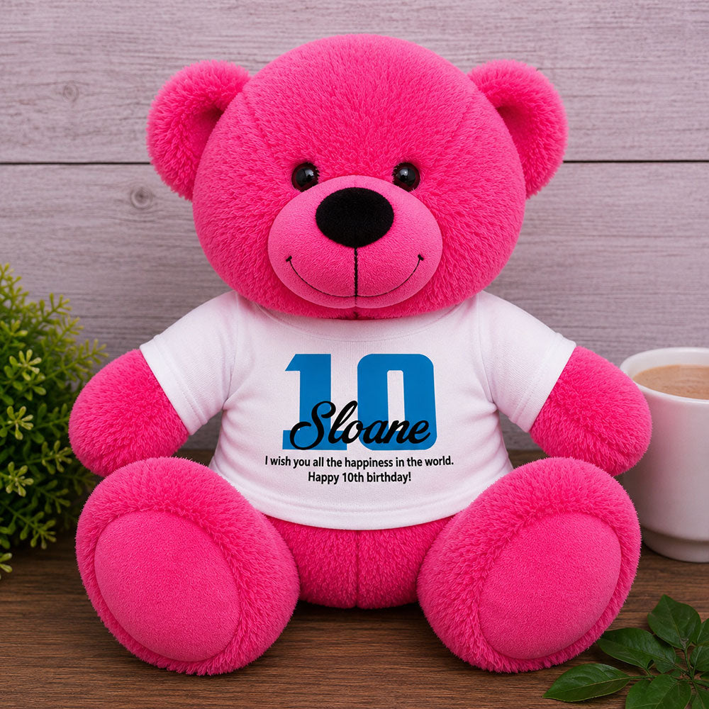 Hot Pink Bear 30cm for 10th Birthday with Personalised Shirt