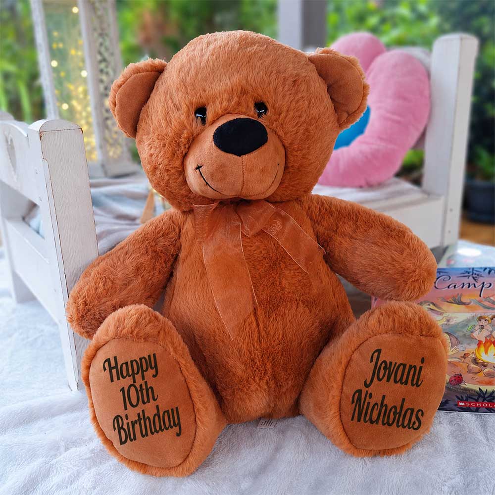 10th Birthday Bear Personalised 30cm Brown Message on Feet