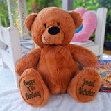 10th Birthday Bear Personalised 30cm Brown Message on Feet