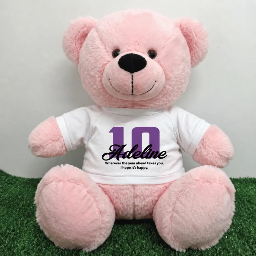 Personalised 30cm Light Pink Bear for 10th Birthday