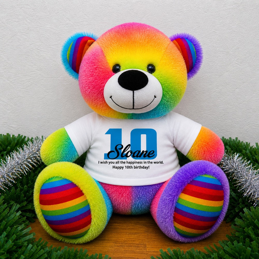 Personalised Rainbow Bear 30cm for 10th Birthday