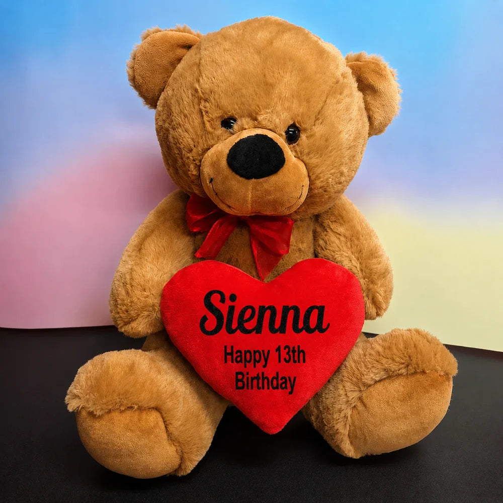 Personalised 40cm Brown Bear 13th Birthday Heart