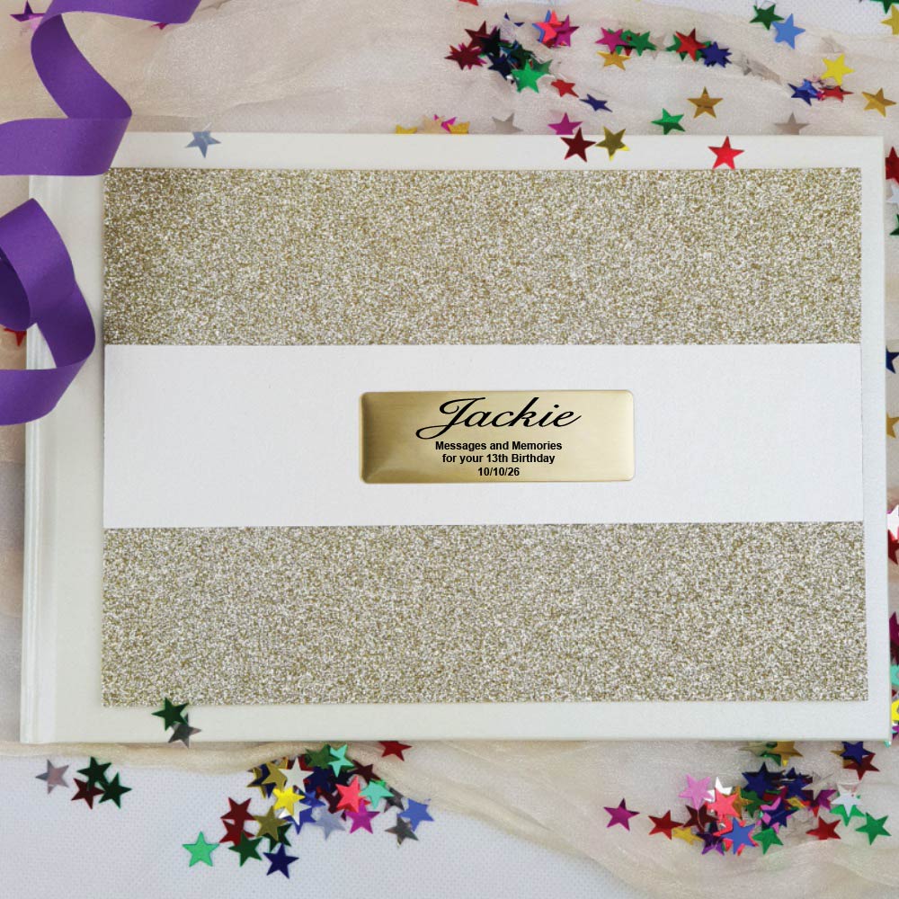Personalised White with Gold Glitter Guest Book A5 – 13th Birthday