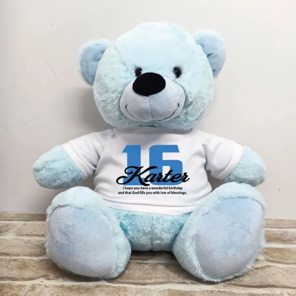Personalised 40cm Light Blue Bear for 16th Birthday