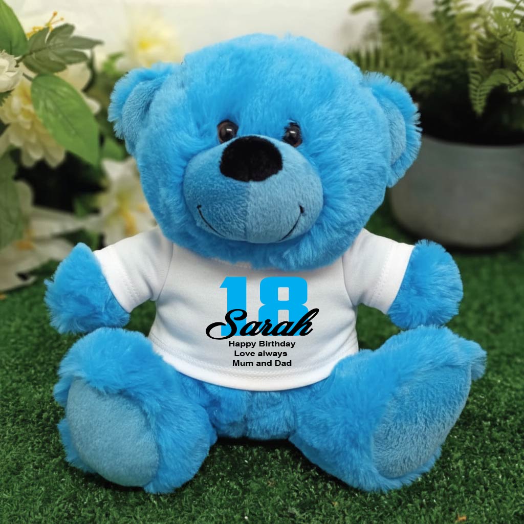 Bright Blue Bear 23cm – Personalised 18th Birthday Shirt