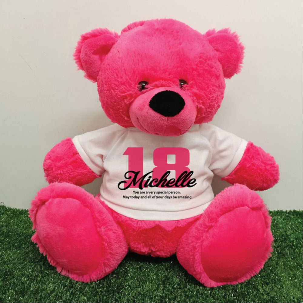 Hot Pink Bear 40cm – Personalised Shirt for 18th Birthday