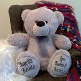 Silver Bear 30cm 18th Birthday Personalised Message on Feet