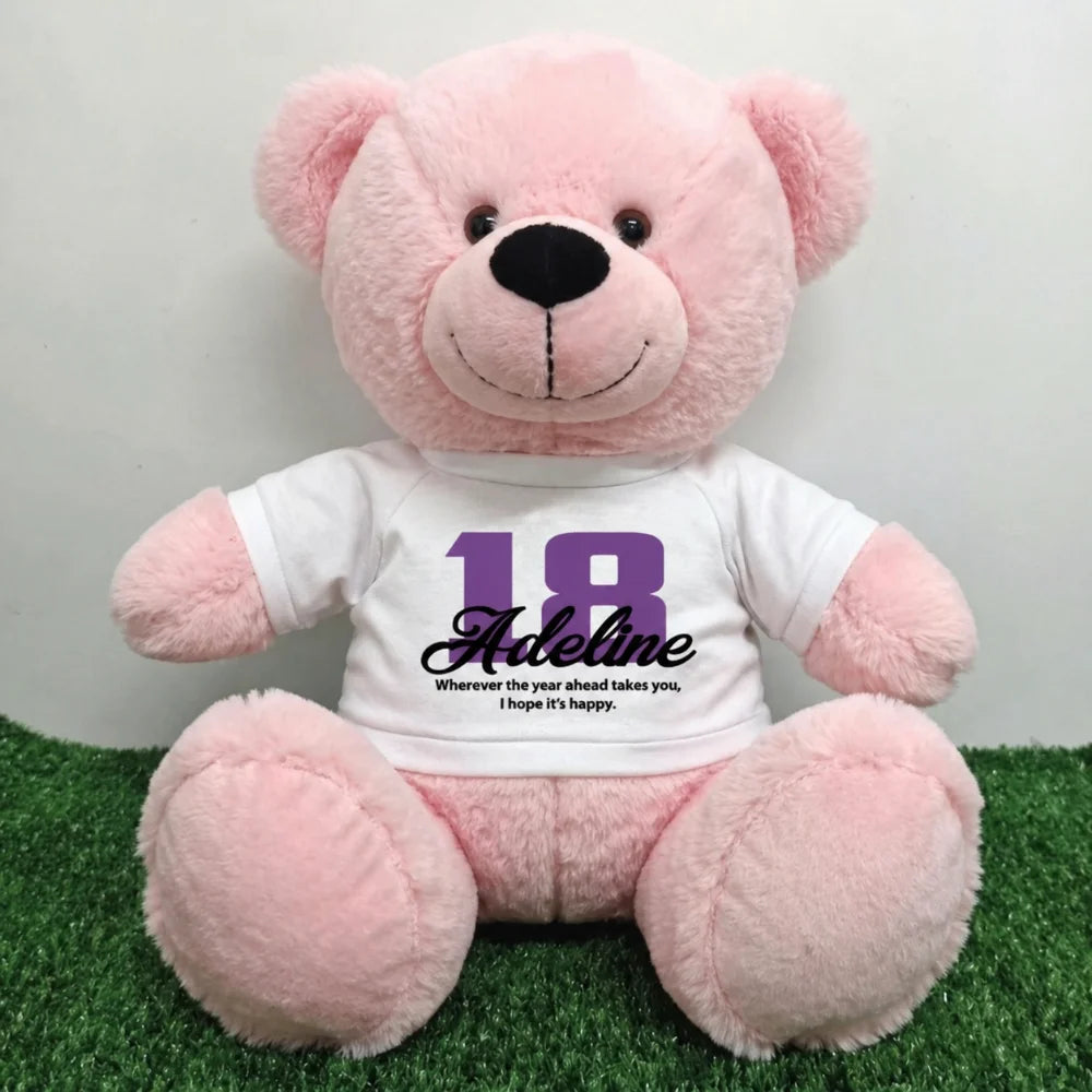 Personalised 40cm Light Pink Bear 18th Birthday Shirt