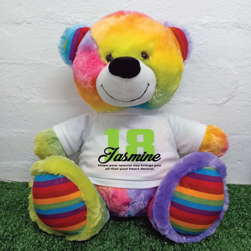 Rainbow Bear 30cm – 18th Birthday Personalised Shirt