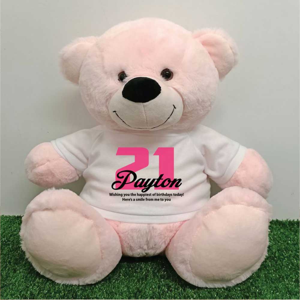 Light Pink Bear 40cm – 21st Birthday Message on Shirt