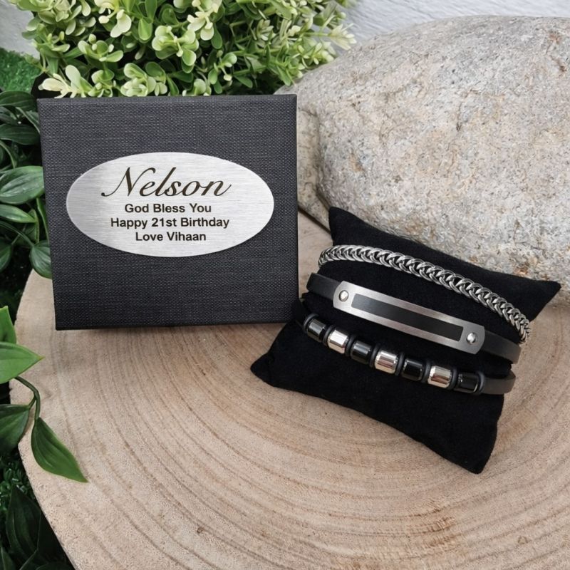 21st Birthday Personalised Multilayer Leather & Steel Bracelet Gift Box