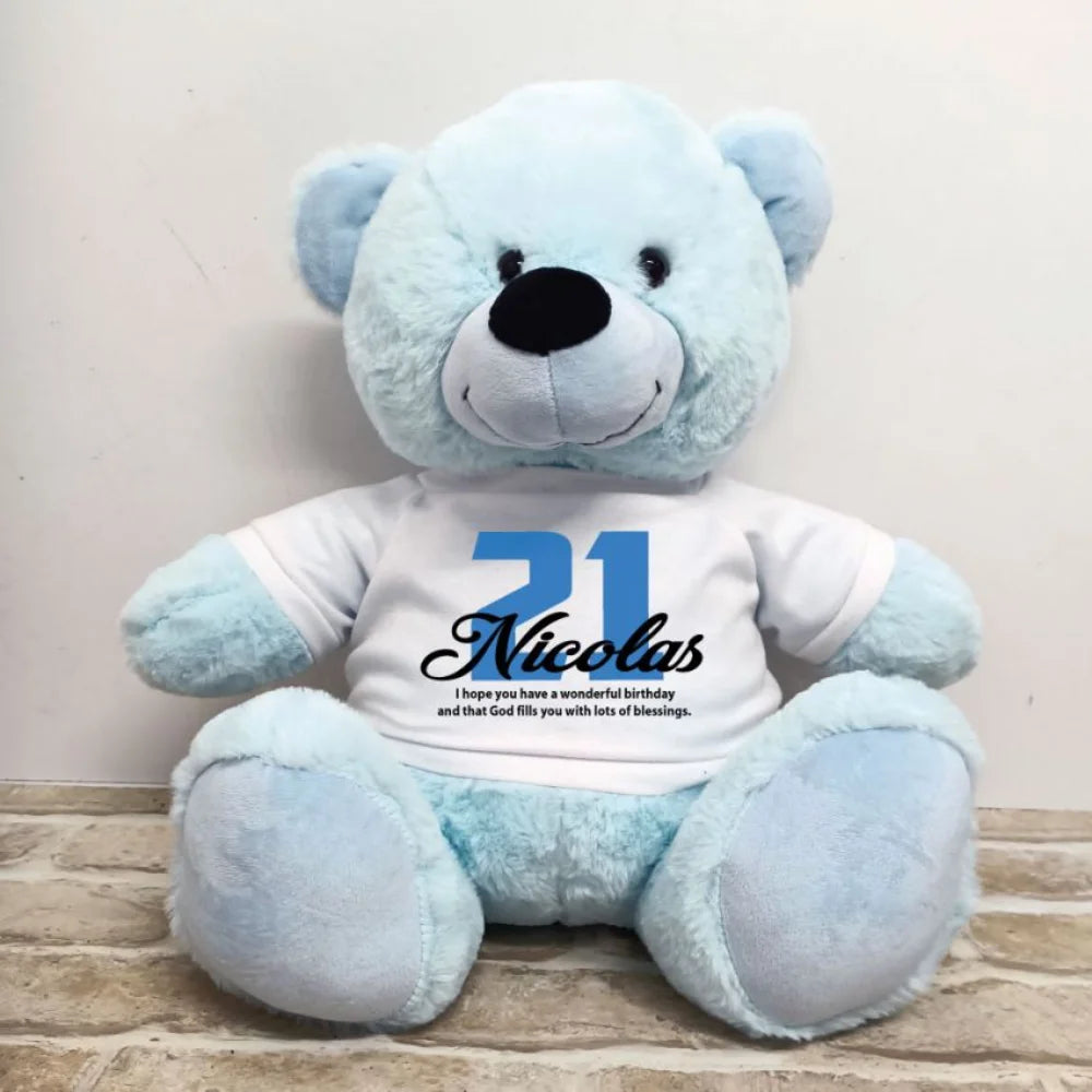 Light Blue Bear 40cm – 21st Birthday Personalised Shirt