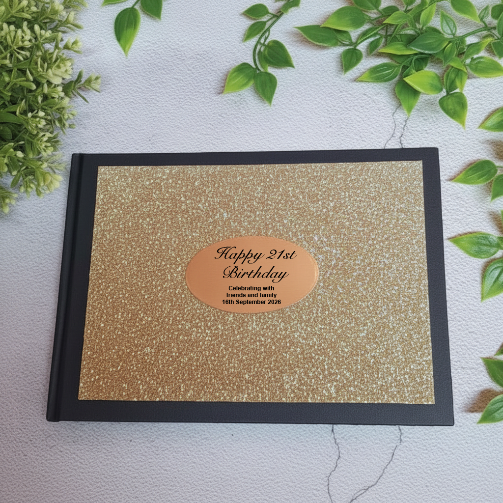 Personalised Guest Book Gold Glitter A5 – 21st Birthday