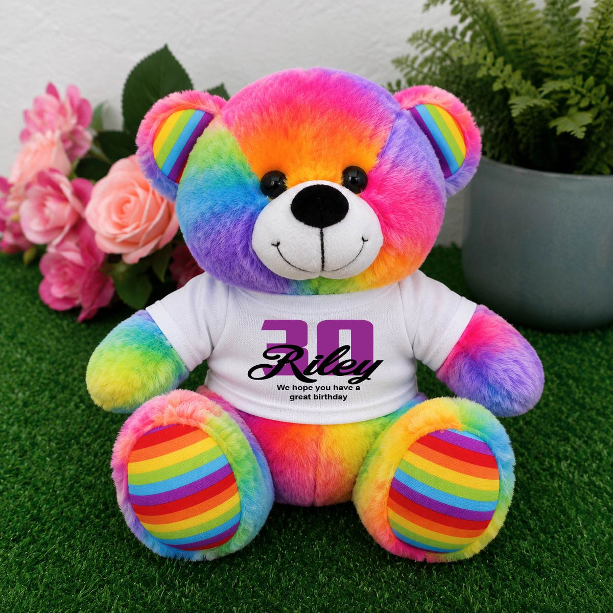 Rainbow Bear 23cm 30th Birthday Personalised Shirt