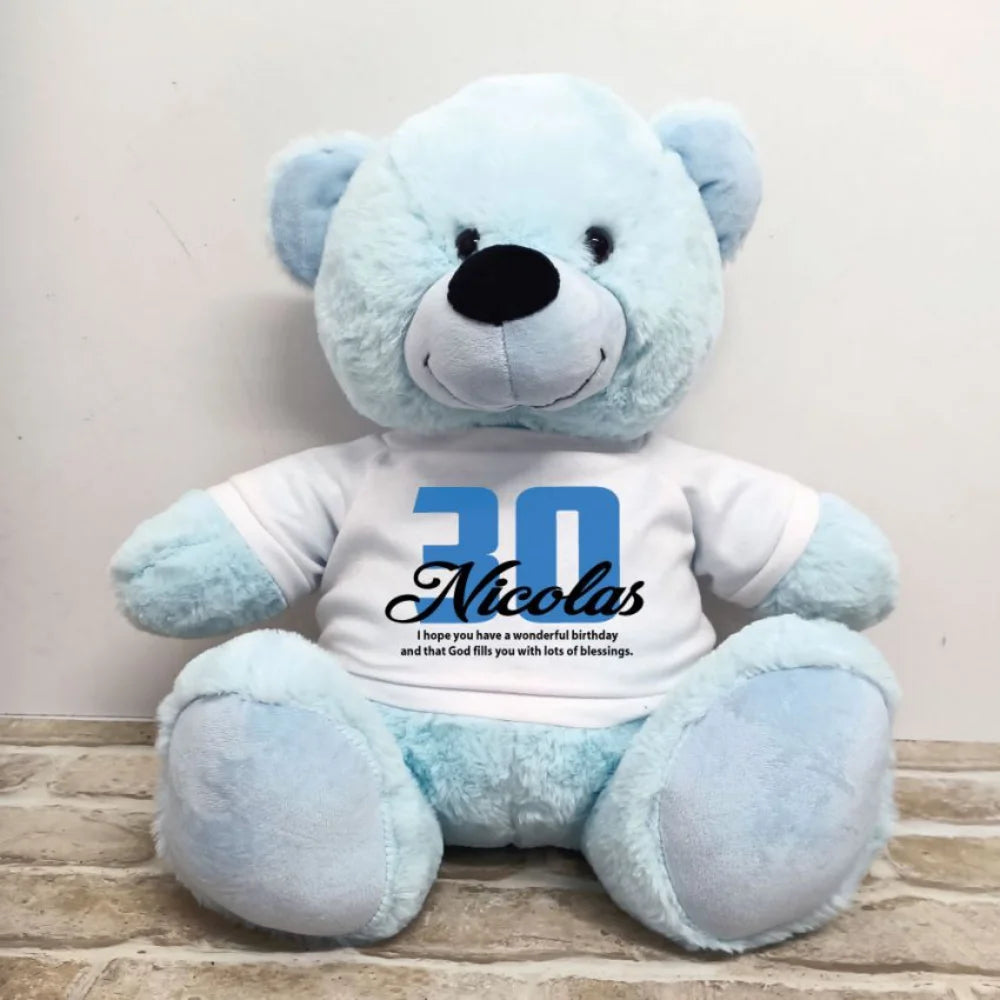 Light Blue Bear 40cm – Personalised 30th Birthday Shirt