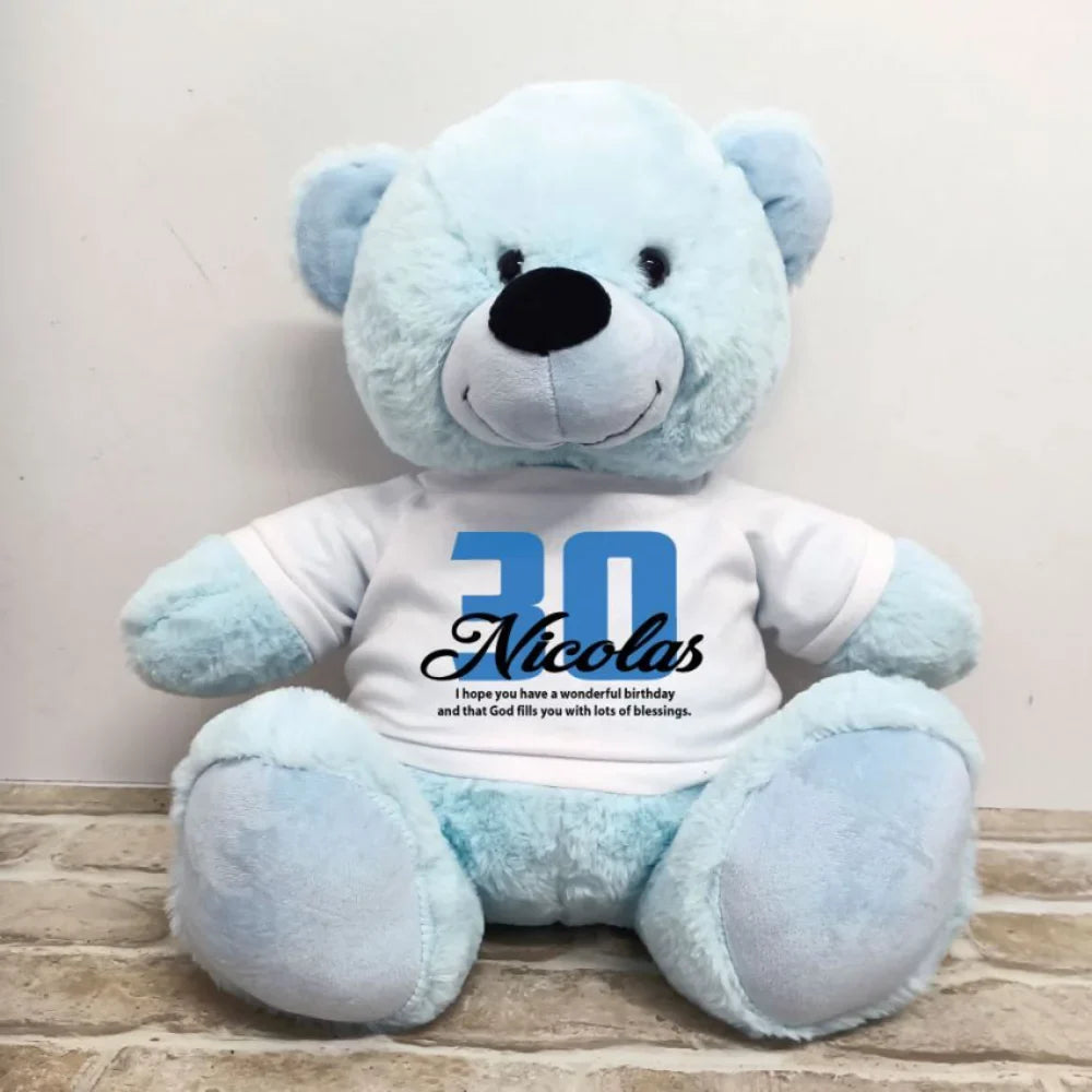 Light Blue Bear 30cm – Personalised 30th Birthday Shirt
