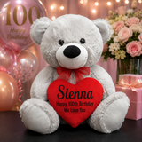 Silver Bear 40cm – 100th Birthday Personalised Heart
