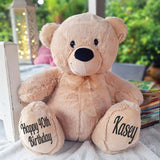 40cm Beige Zipper Bear 40th Birthday Message on Feet