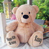 40cm Beige Zipper Bear 80th Birthday with Message on Feet