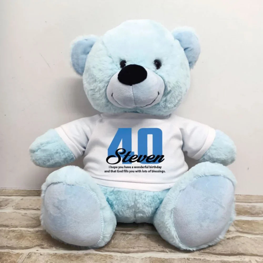 Personalised Light Blue Bear 30cm 40th Birthday