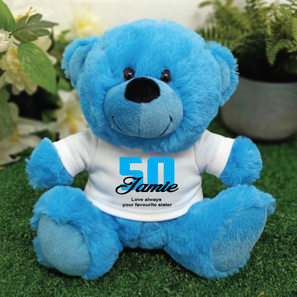 23cm Personalised 50th Birthday Bear with Message Shirt