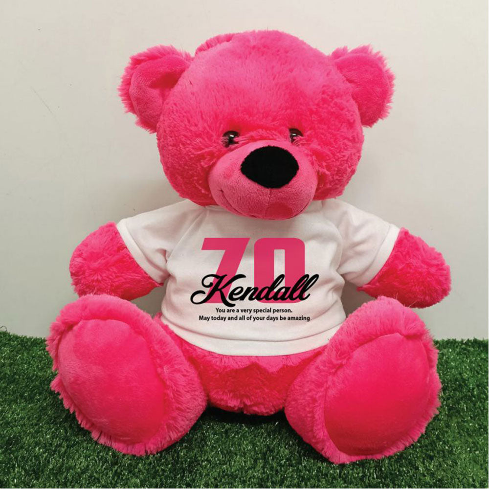 Hot Pink Bear 30cm – 70th Birthday Personalised Shirt