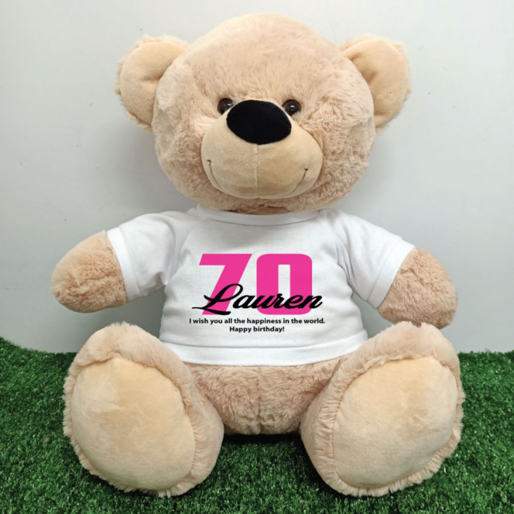 Beige Bear 40cm – 70th Birthday Personalised Shirt