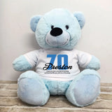 Light Blue Bear 40cm – 70th Birthday Message on Shirt