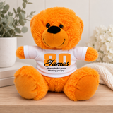 Personalised 80th Birthday Orange Bear 23cm with Message on Shirt